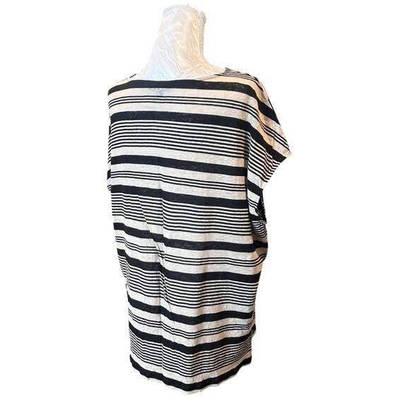 Ralph Lauren Black Gray Stripe Linen Shirt Womens Sz 2X Drop Shoulder Classic - Picture 4 of 16